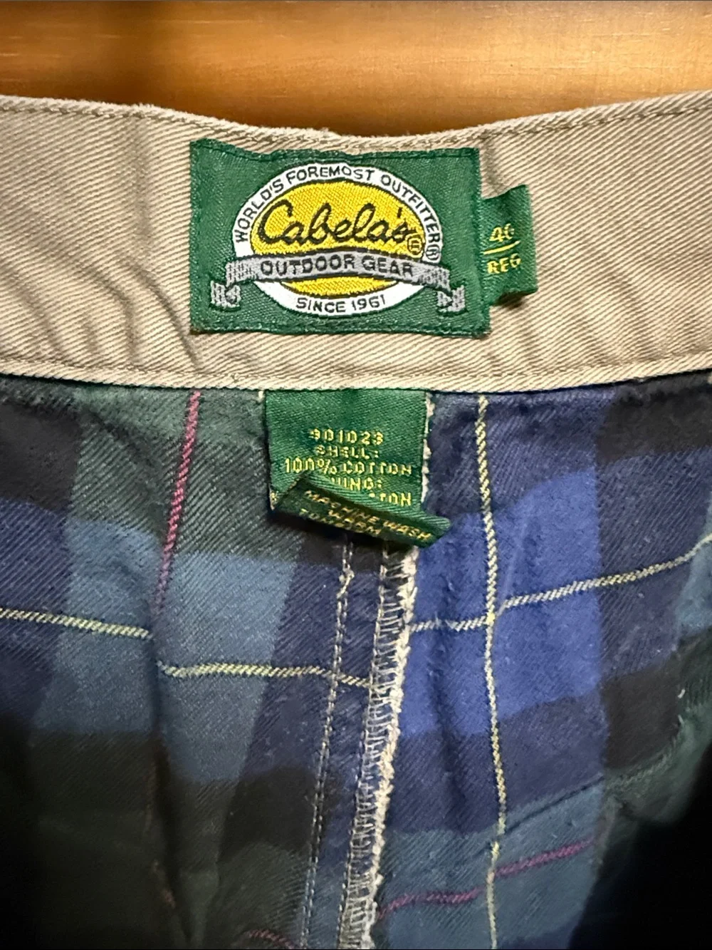 Cabela’s Men's flannel Lined Tan Chinos with Plaid Interior 40/Reg